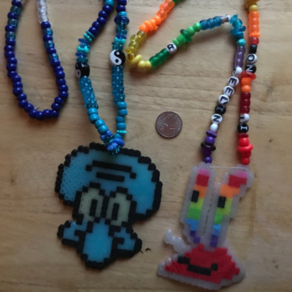 Mr Krabs & Squidward Rave Kandi Perler Necklaces